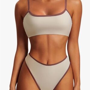 Two-Piece Cream and Brown Bikini Set